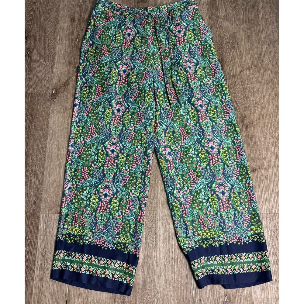Talbots M Petite Branching Floral Wide Leg Ecovero Viscose Pull On Pants Flowy